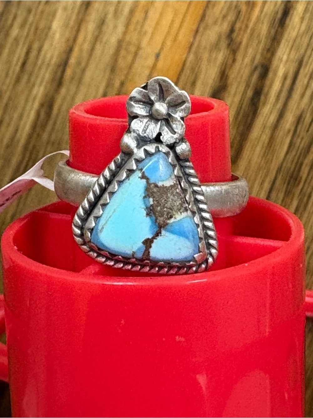 925 Sterling Silver Golden Hills Turquoise Flower Ring - Blue Turquoise